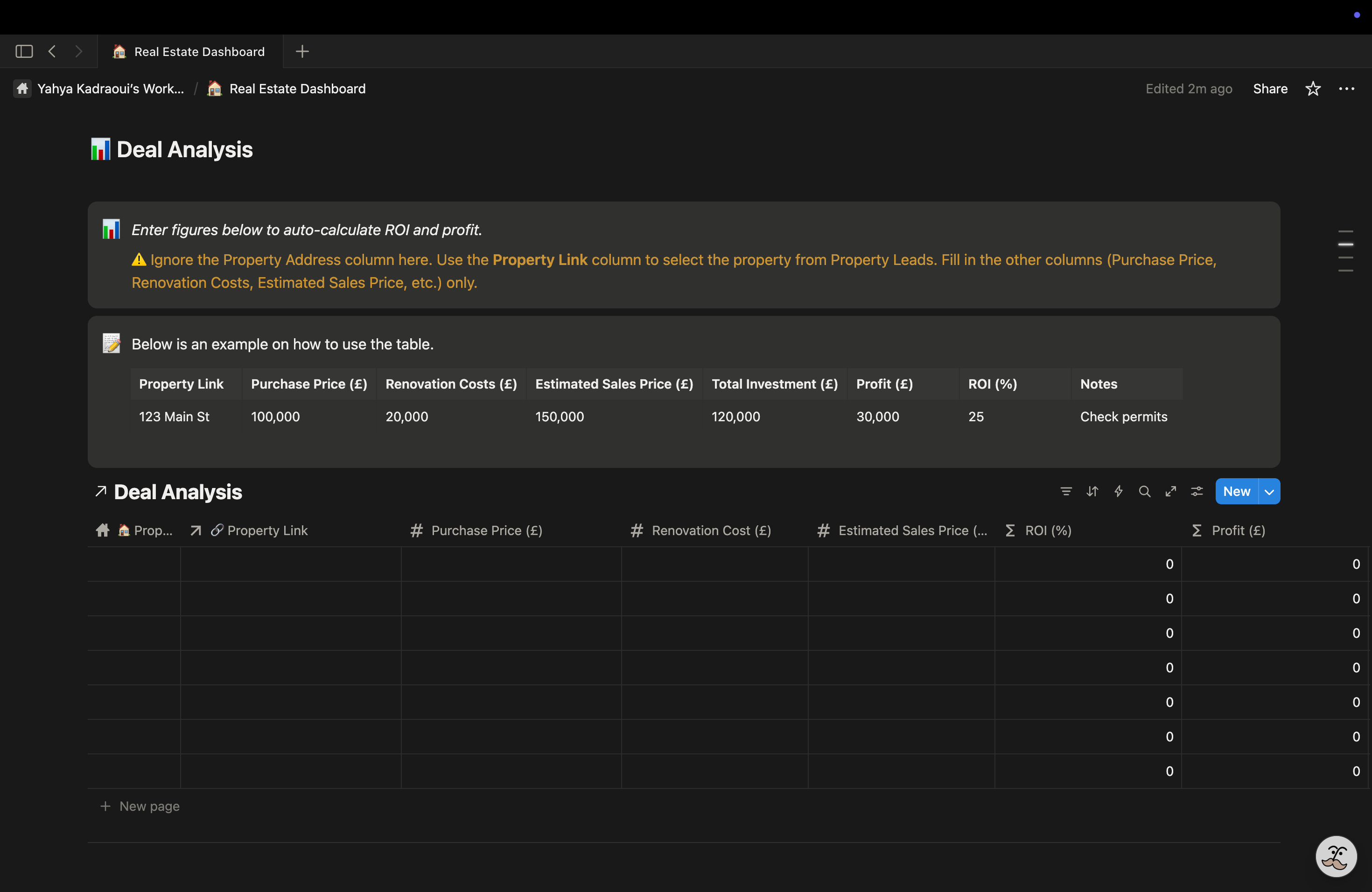 Property Deal Tracker Dashboard