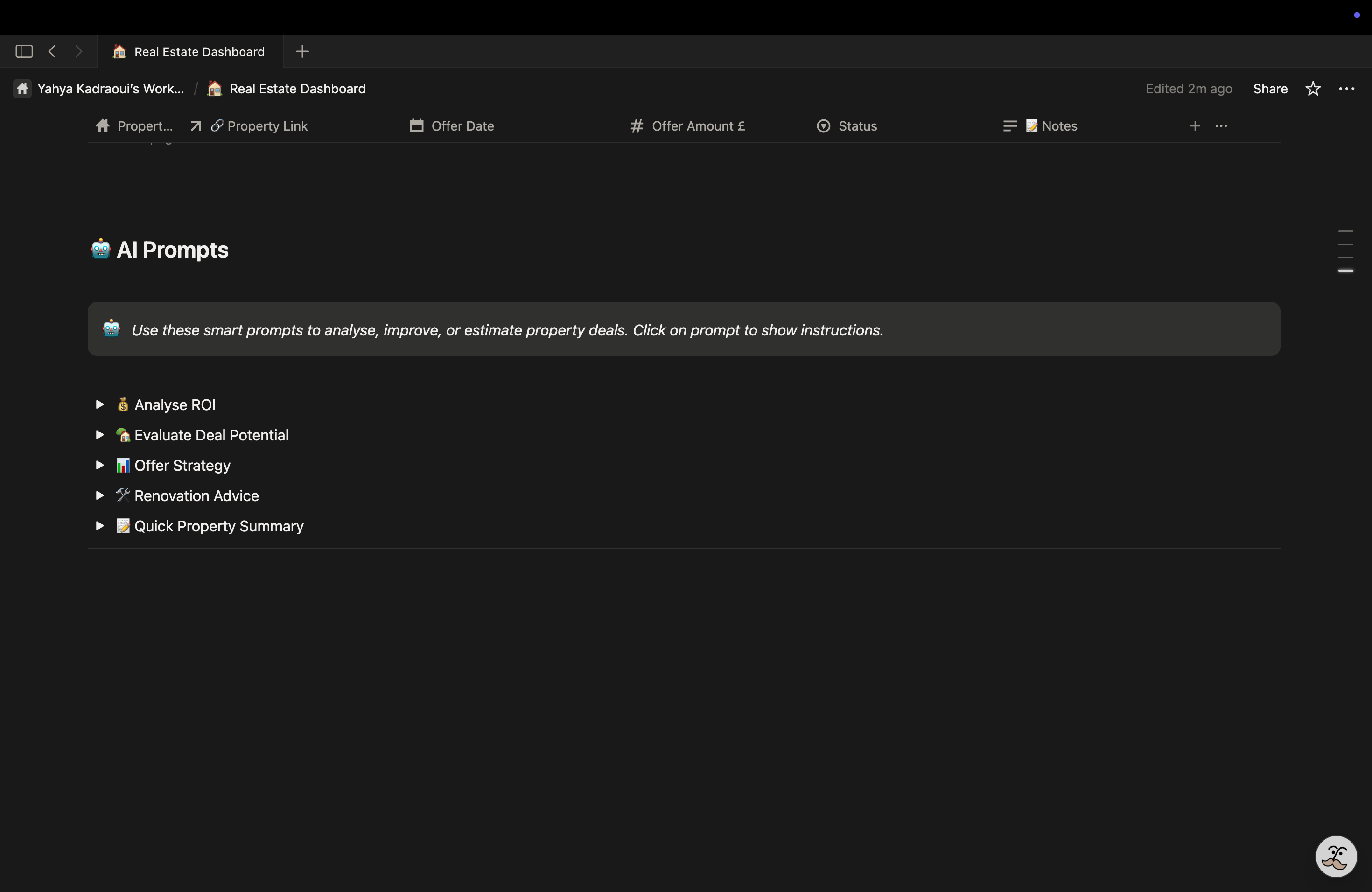 Property Deal Tracker Dashboard