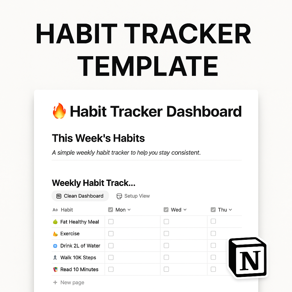 Notion Habit Tracker Dashboard – Weekly, Monthly & Mood Tracking Template